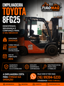 Empilhadeira Toyota 8FG25 GLP – 2.500 kg | Torre Triplex 4,8 m | Ano 2014